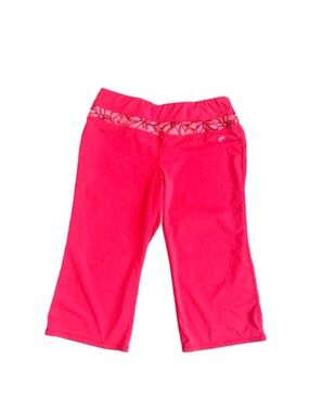 INMOTION ~ Pink Capri Workout Pants w/Floral Print Across Front Waistline size L